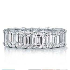 Emerald Cut White Sapphire Created Eternity Band sz 6.75